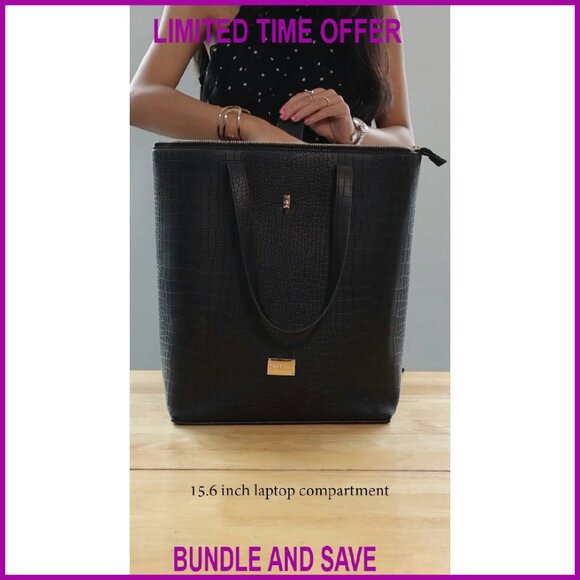 15.6 Inch Vegan Leather Laptop Tote Bag Professional Work Travel - Picture 8 of 8